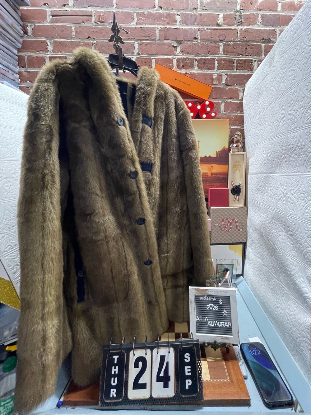 Dennis Basso Womens Coat Reversible Faux Fur Shearling Hooded